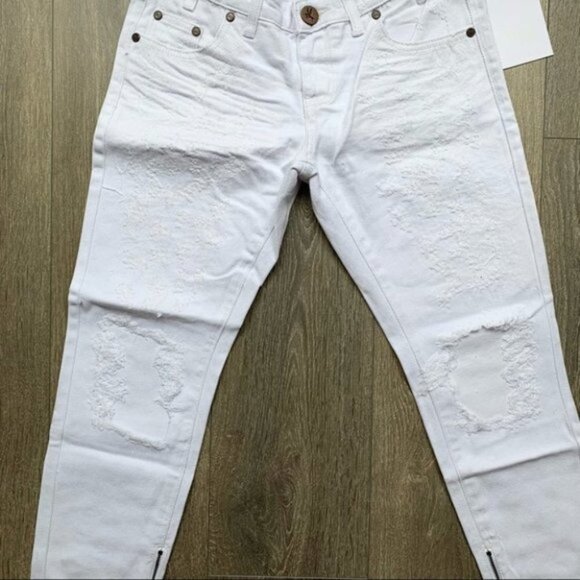 One Teaspoon White Freebirds Skinny Jeans Distressed Straight leg Ankle Zip - Picture 10 of 16